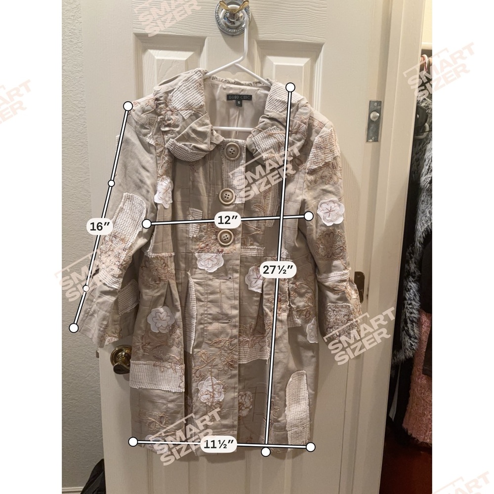 Boho Chic Beige Patchwork Trench Coat size 6 - Picture 6 of 6